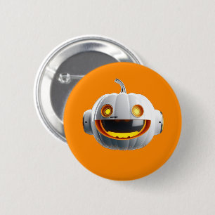 Badge Rond 5 Cm Citrouille Spooky le Robot - Tête, orange @ubawi_c