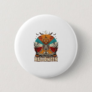 Badge Rond 5 Cm Citrouille squelette méditant Halloween Soleil Rét