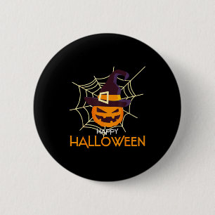 Badge Rond 5 Cm Citrouille visage jack o lanterne toile d'araignée