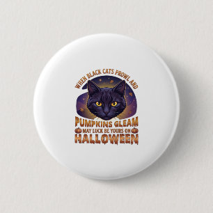 Badge Rond 5 Cm Citrouilles Brillent Halloween Chat Noir Feuilles