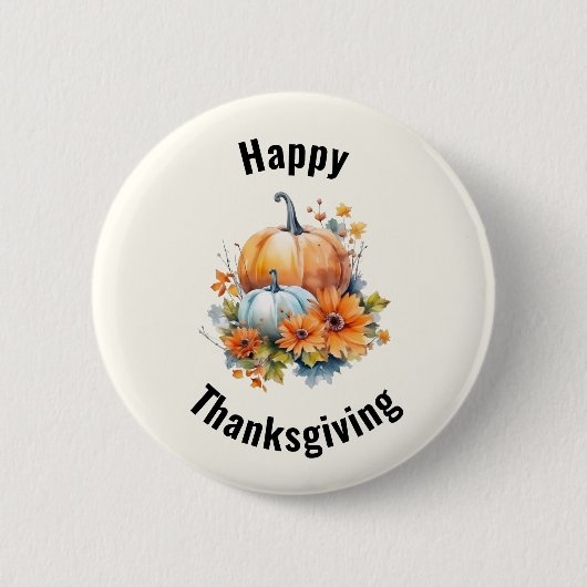 Badge Rond 5 Cm Citrouilles d'automne avec fleurs Thanksgiving (Devant)
