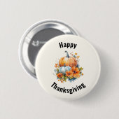 Badge Rond 5 Cm Citrouilles d'automne avec fleurs Thanksgiving (Devant & derrière)