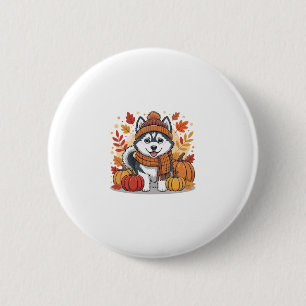 Badge Rond 5 Cm Citrouilles de husky d'automne de Thanksgiving Cos