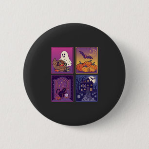 Badge Rond 5 Cm Citrouilles fantômes d'Halloween Maison hantée cha