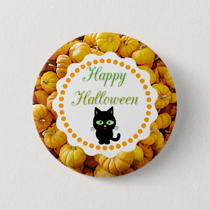 Badge Rond 5 Cm Citrouilles Joyeux Halloween Chat Noir Bouton