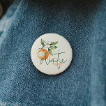 Badge Rond 5 Cm Citrus Little Cutie Baby Shower Auntie To Be<br><div class="desc">Introducing our citrus little cutie baby shower auntie to be button, perfect for a fun, gender-neutral celebration! This zesty design features a delightful citrus orange clementine fruit theme, brought to life with a simple boho-inspired watercolor style. It is ideal for welcoming a little boy or girl in a joyful and...</div>