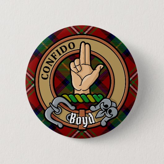 Badge Rond 5 Cm Clan Boyd Crest sur Tartan (Devant)