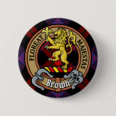 Badge Rond 5 Cm Clan Brown Crest sur Tartan (Devant)