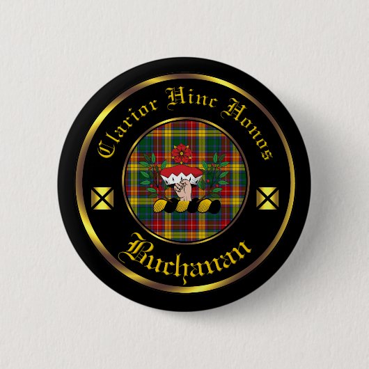 Badge Rond 5 Cm Clan Buchanan & Bouton Tartan (Devant)