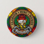 Badge Rond 5 Cm Clan Buchanan Crest sur Tartan (Devant)