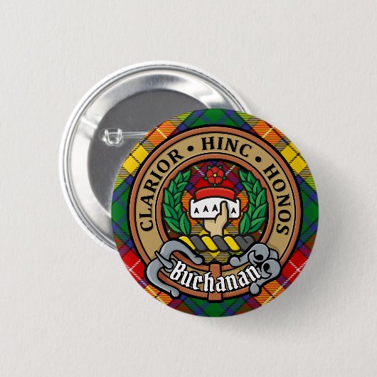 Badge Rond 5 Cm Clan Buchanan Crest sur Tartan (Devant & derrière)