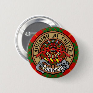 Badge Rond 5 Cm Clan Cameron Crest sur Tartan