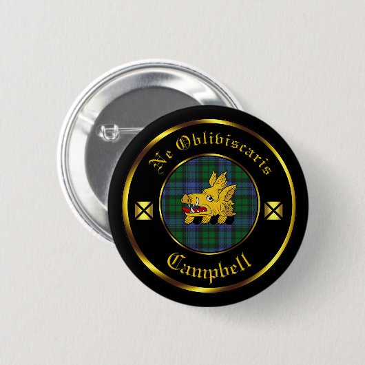 Badge Rond 5 Cm Clan Campbell & Bouton Tartan (Devant & derrière)