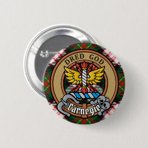 Badge Rond 5 Cm Clan Carnegie Crest sur la robe Tartan