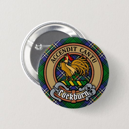 Badge Rond 5 Cm Clan Cockburn Crest sur Tartan (Devant & derrière)