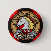 Badge Rond 5 Cm Clan Cunningham Crest sur Tartan (Devant)