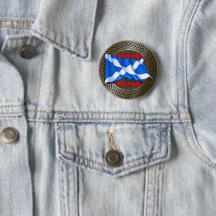 Badge Rond 5 Cm Clan Donnachaidh   Robertson Tartan Knot & Flag