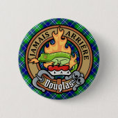 Badge Rond 5 Cm Clan Douglas Crest sur Tartan (Devant)