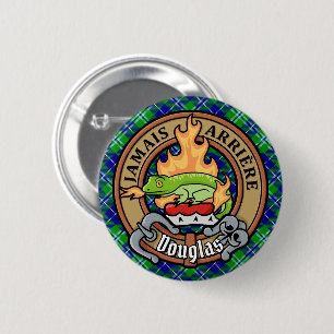 Badge Rond 5 Cm Clan Douglas Crest sur Tartan