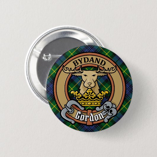 Badge Rond 5 Cm Clan Gordon Crest sur Tartan (Devant & derrière)