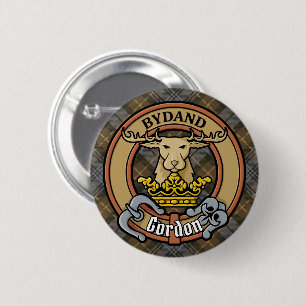 Badge Rond 5 Cm Clan Gordon Crest sur Tartan Patiné