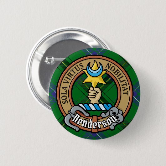 Badge Rond 5 Cm Clan Henderson Crest sur Tartan (Devant & derrière)