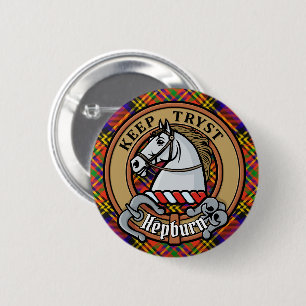 Badge Rond 5 Cm Clan Hepburn Crest sur Tartan