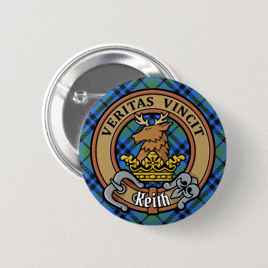 Badge Rond 5 Cm Clan Keith Crest sur Tartan (Devant & derrière)