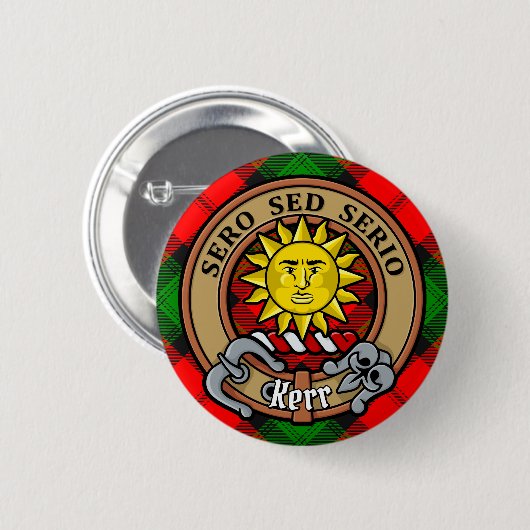 Badge Rond 5 Cm Clan Kerr Crest sur Tartan (Devant & derrière)