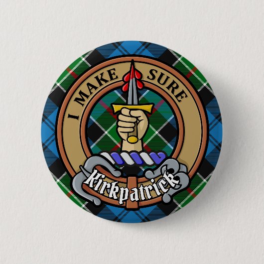 Badge Rond 5 Cm Clan Kirkpatrick Crest sur Tartan (Devant)