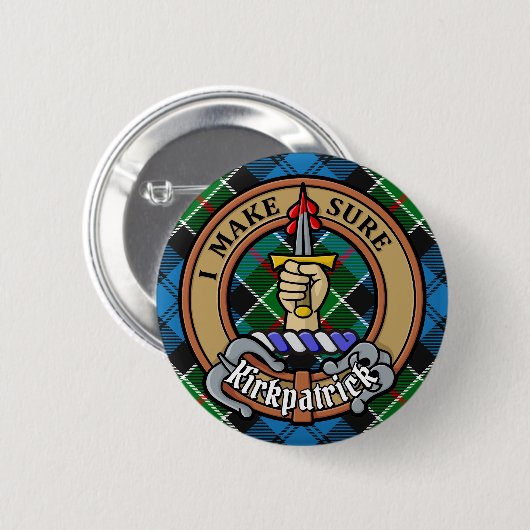 Badge Rond 5 Cm Clan Kirkpatrick Crest sur Tartan (Devant & derrière)