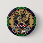 Badge Rond 5 Cm Clan Leslie Crest sur la chasse Tartan (Devant)