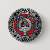 Badge Rond 5 Cm Clan Leslie Crest & Tartan Knot (Devant)