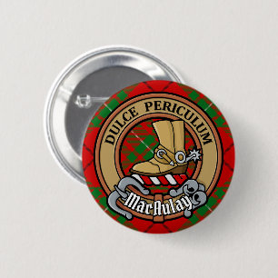 Badge Rond 5 Cm Clan MacAulay Crest sur Tartan
