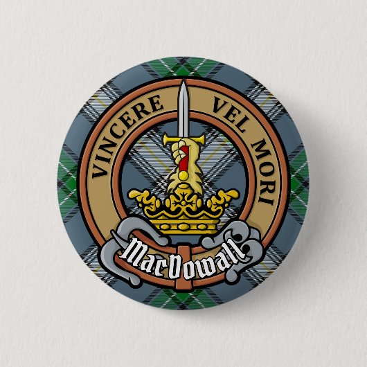 Badge Rond 5 Cm Clan MacDowall Crest sur Tartan (Devant)