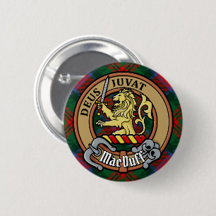 Badge Rond 5 Cm Clan MacDuff Crest sur Tartan