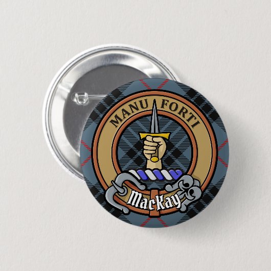 Badge Rond 5 Cm Clan MacKay Crest sur Blue Tartan (Devant & derrière)