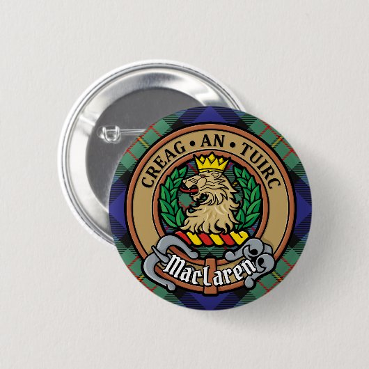 Badge Rond 5 Cm Clan MacLaren Crest sur Tartan (Devant & derrière)