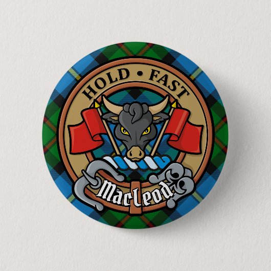 Badge Rond 5 Cm Clan MacLeod Crest sur la chasse Tartan (Devant)