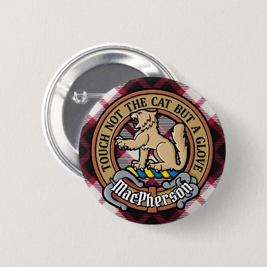 Badge Rond 5 Cm Clan MacPherson Crest sur la chasse Tartan (Devant & derrière)