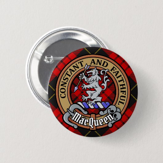 Badge Rond 5 Cm Clan MacQueen Crest sur Tartan (Devant & derrière)