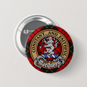 Badge Rond 5 Cm Clan MacQueen Crest sur Tartan