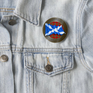 Badge Rond 5 Cm Clan Morrison Tartan Knot & Drapeau