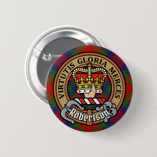 Badge Rond 5 Cm Clan Robertson Crest sur Tartan
