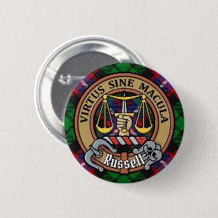 Badge Rond 5 Cm Clan Russell Crête sur Tartan