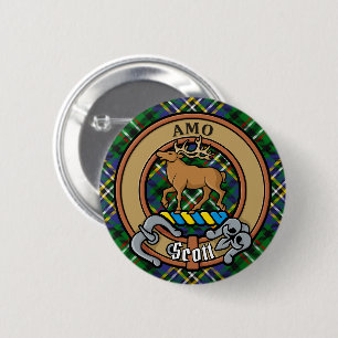 Badge Rond 5 Cm Clan Scott Crest sur Green Tartan
