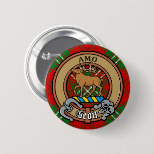 Badge Rond 5 Cm Clan Scott Crest sur Red Tartan