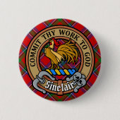 Badge Rond 5 Cm Clan Sinclair Crest sur Red Tartan (Devant)