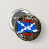 Badge Rond 5 Cm Clan Stewart Tartan Knot & Flag (Devant & derrière)