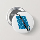 Badge Rond 5 Cm Clarinette basse avec les notes bleues d'arrière - (Devant & derrière)